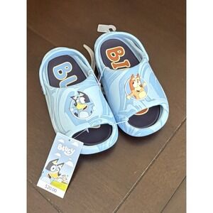 NEW Ground UP Bluey & Bingo Kids Blue Marble Pattern Slides Size 12 NWT